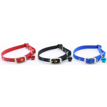 Adj. Nylon Collar W/Colorful Paws Print 10mm