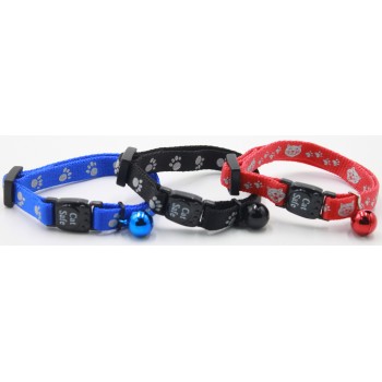 Adj. Safety Collar W / Flu. Paw Design & Bell 10mm