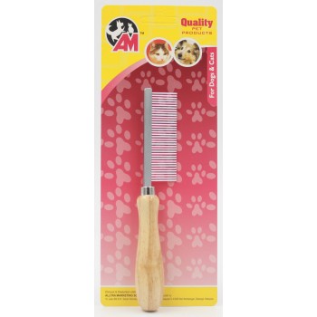 Single Sided Dog Comb With Wooden Handle