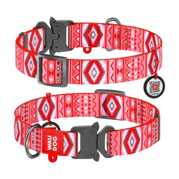 WAU Adjustable Pattern Nylon Collar with Metal Buckle (25mm x 14"-23") - ETNO RED - Collar From Ukraine