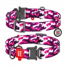 WAU Adjustable Pattern Nylon Collar with Metal Buckle (25mm x 14"-23") - PINK CAMO - Collar From Ukraine