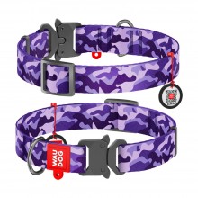 WAU Adjustable Pattern Nylon Collar with Metal Buckle (25mm x 14"-23") - PURPLE CAMO - Collar From Ukraine