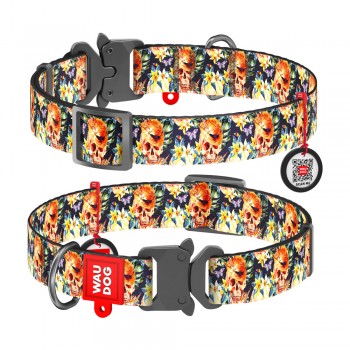 WAU Adjustable Pattern Nylon Collar with Metal Buckle (25mm x 14"-23") - SKULLS - Collar From Ukraine