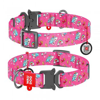 WAU Adjustable Pattern Nylon Collar with Metal Buckle (25mm x 14"-23") - UNICORNS - Collar From Ukraine