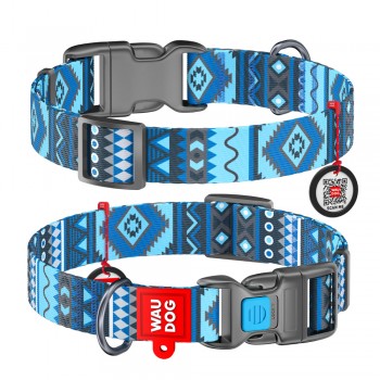 WAU Adjustable Pattern Nylon Collar with Plastic Buckle (25mm x 14"-23") - ETNO BLUE - Collar From Ukraine