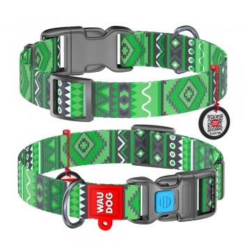 WAU Adjustable Pattern Nylon Collar with Plastic Buckle (25mm x 14"-23") - ETNO GREEN - Collar From Ukraine