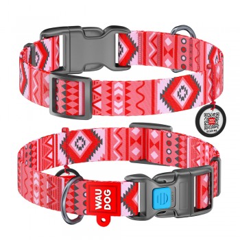 WAU Adjustable Pattern Nylon Collar with Plastic Buckle (25mm x 14"-23") - ETNO RED - Collar From Ukraine