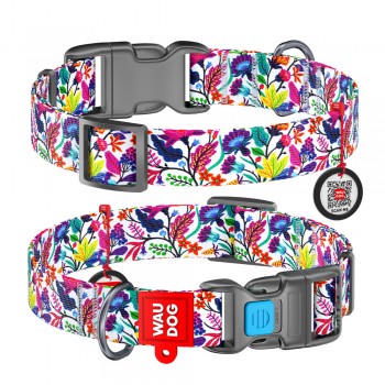 WAU Adjustable Pattern Nylon Collar with Plastic Buckle (25mm x 14"-23") - MAGIC FLOWER - Collar From Ukraine