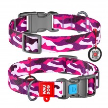 WAU Adjustable Pattern Nylon Collar with Plastic Buckle (25mm x 14"-23") - PINK CAMO - Collar From Ukraine