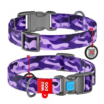 WAU Adjustable Pattern Nylon Collar with Plastic Buckle (25mm x 14"-23") - PURPLE CAMO - Collar From Ukraine