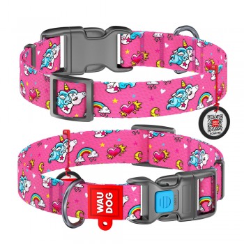 WAU Adjustable Pattern Nylon Collar with Plastic Buckle (25mm x 14"-23") - UNICORNS - Collar From Ukraine