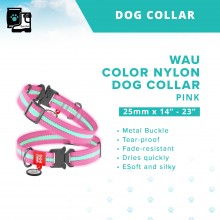 WAU DOG Adjustable Reflective Color Nylon Collar with Metal Buckle (25mm x 14"-23") - PINK - Collar From Ukraine