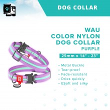 WAU DOG Adjustable Reflective Color Nylon Collar with Metal Buckle (25mm x 14"-23") - PURPLE - Collar From Ukraine